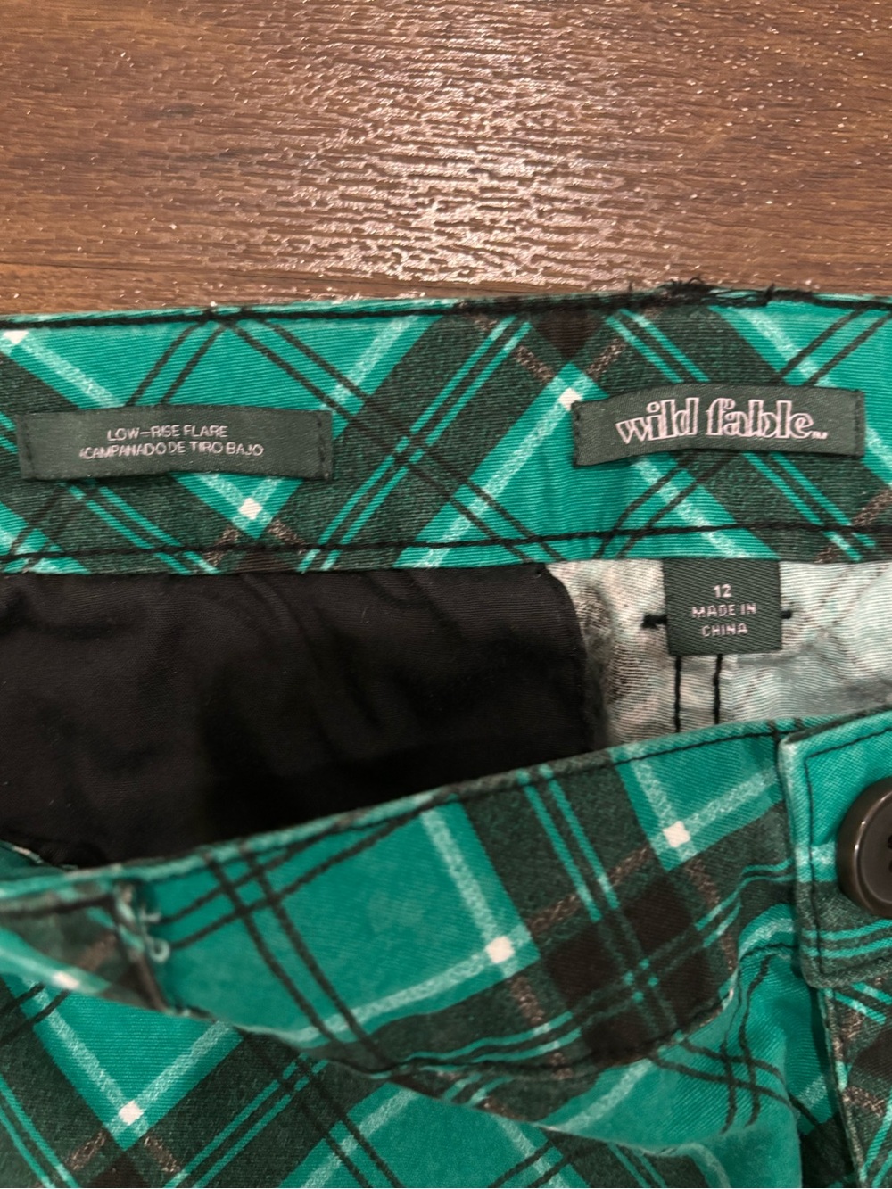Wild Fable Size 12 Green Plaid Low Rise Flare Pants - Picture 3 of 4